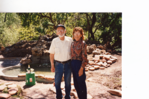 Wally and Marion Paton celebrating the completion of the newly completed fountain at Paton's Birder Haven on April 20, 1996. Photo taken by the ©Paton Family. All Rights Reserved. Photo may not be used without written permission. Please respect the Paton Family.