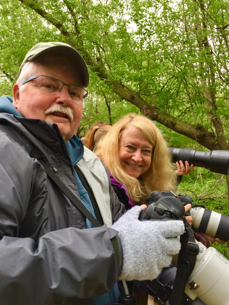 L. to R. Townsend P. Dickinson, Photographer/Writer; Linda Rockwell. Birder 7 photographer. Biggest Week in America Birding 2018, Magee Marsh Boardwalk, Oak Harbor NW Ohio. ©Mardi Welch Dickinson/Kymry Group. All Rights Reserved.
