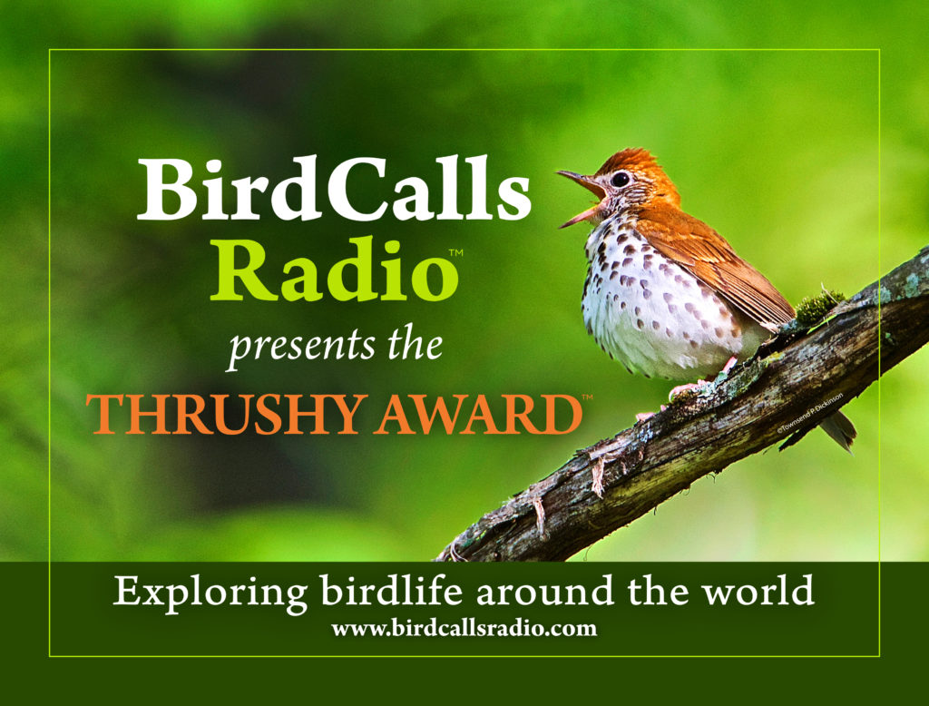 BirdCallsRadio's Mardi Dickinson presents Inaugural "Thrushy Award™" at the Biggest Week in American Birding 2019 10th Anniversary on May 9, 2019, Maumee Bay State Park Lodge, Oregon, Ohio. ©BirdCallsRadio
